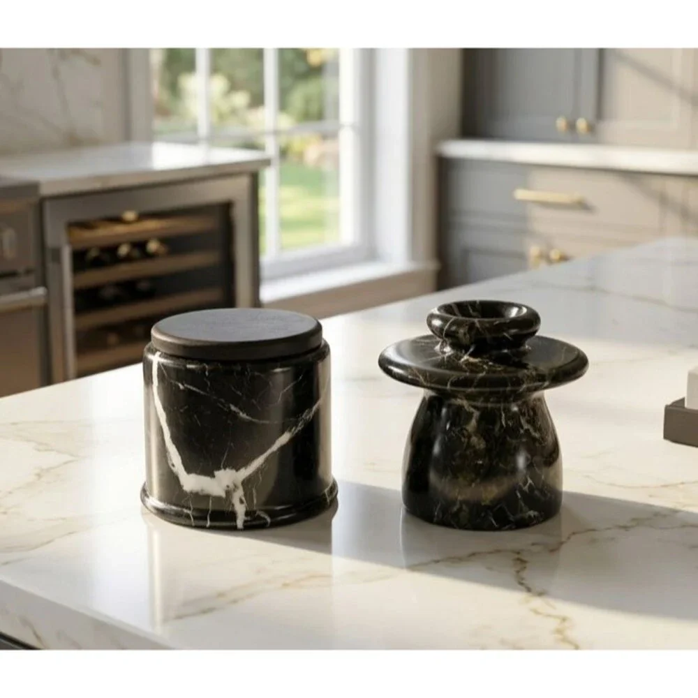 Marble Butter Dish with Lid Handmade Black French Kitchen Butter Crock Keeper